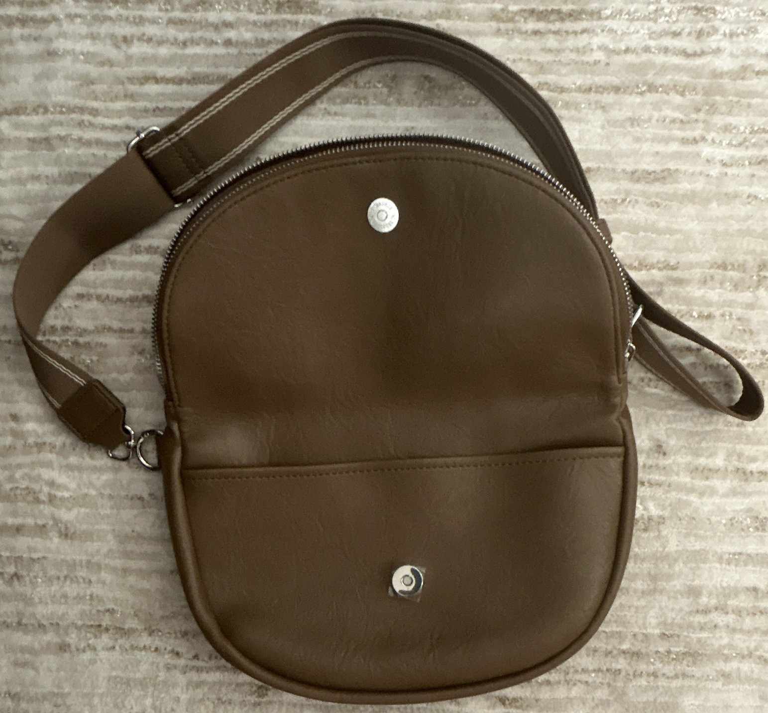 Brown Crescent Small Purse Bag Zip Top Front Zipper Pocket Adjustable Strap