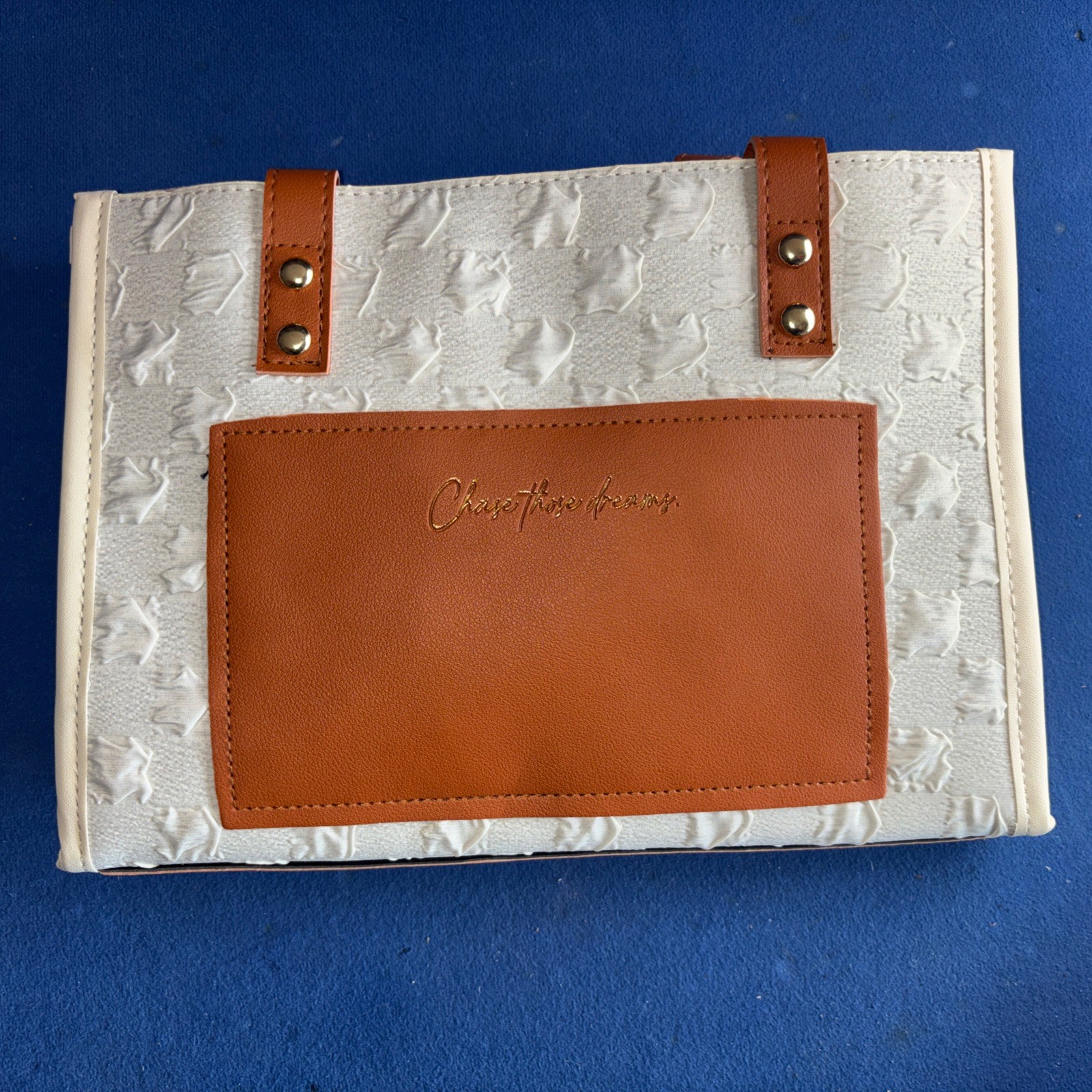 Once Upon A Book Club NWT White And Brown Bag With Texture And Ribbon