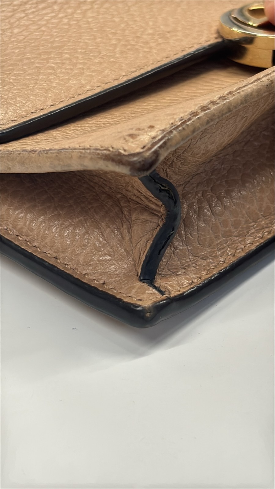 Authentic Gucci Interlocking G Chain Wallet in Beige Leather