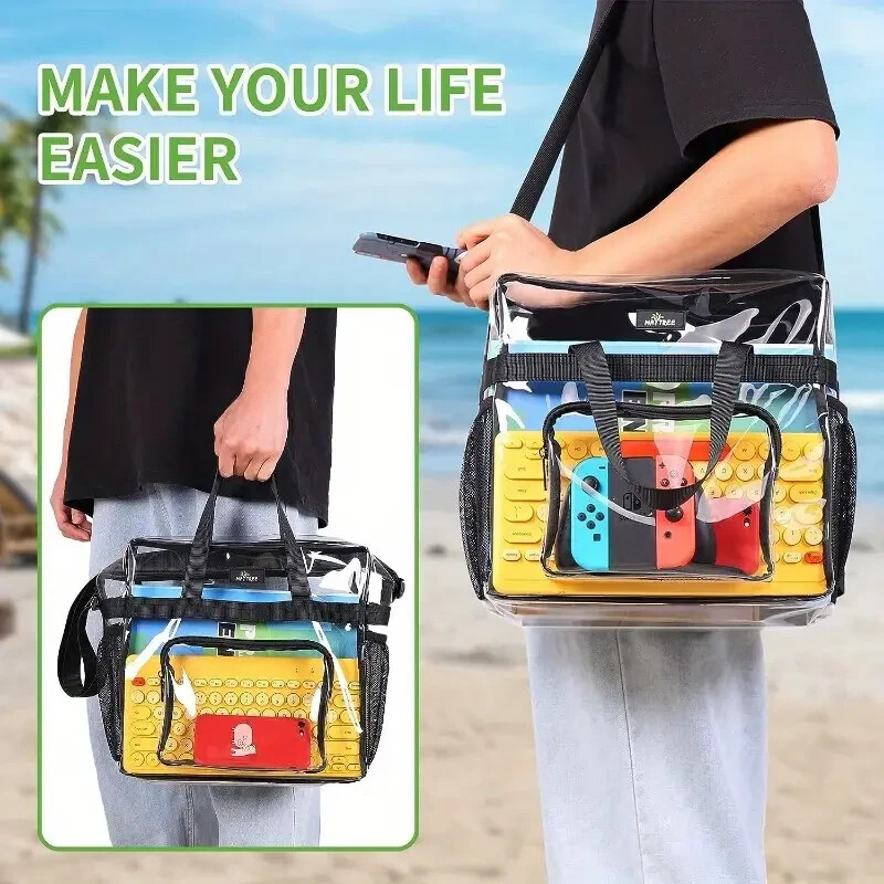 Clear bag Handbag With Side Bottle Pockets and 16 Oz Stainless Steel Travel Tumb