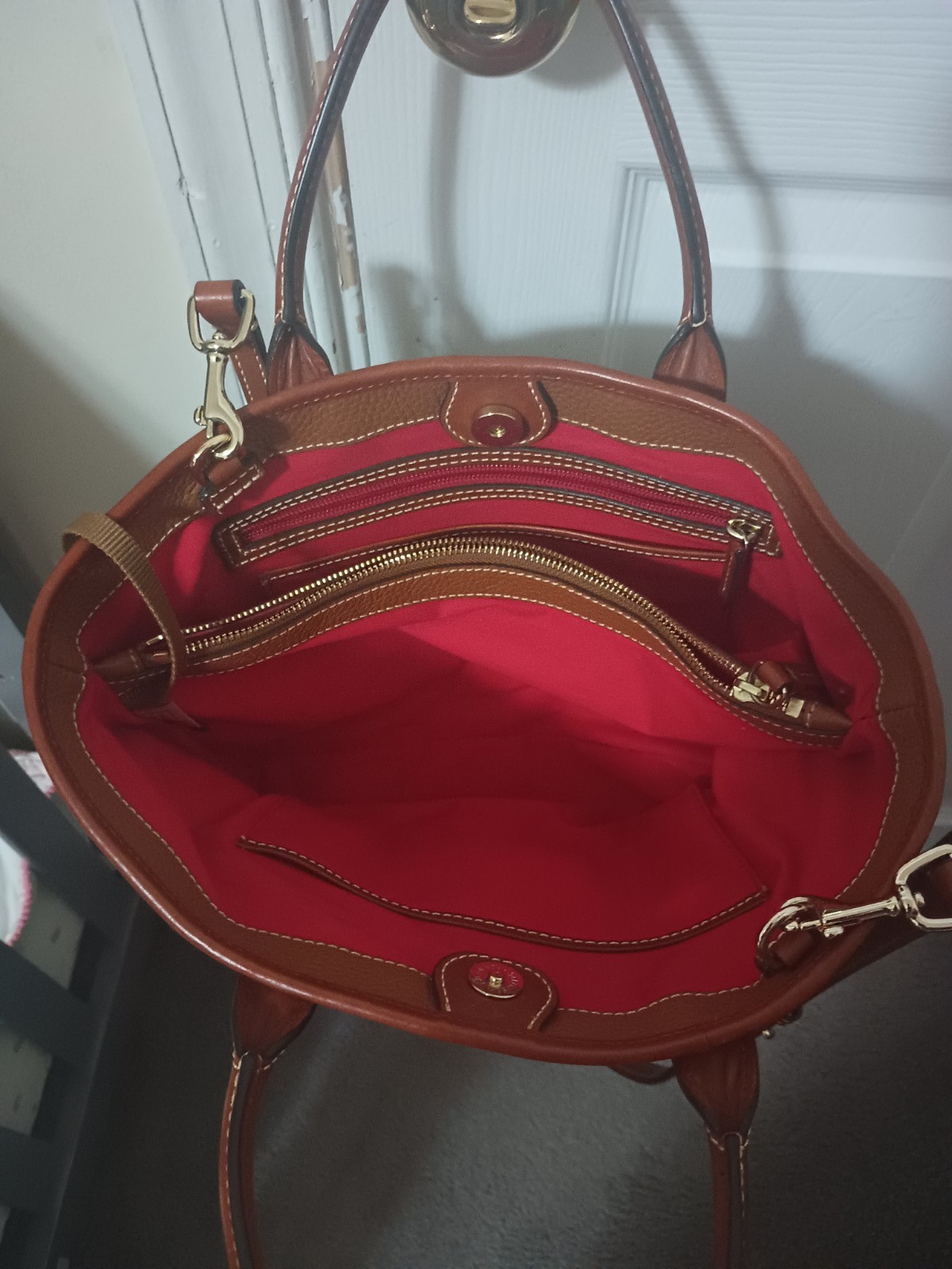Dooney & Bourke Bordeaux Brown Pebbled Leather Tote Bag Double Handles