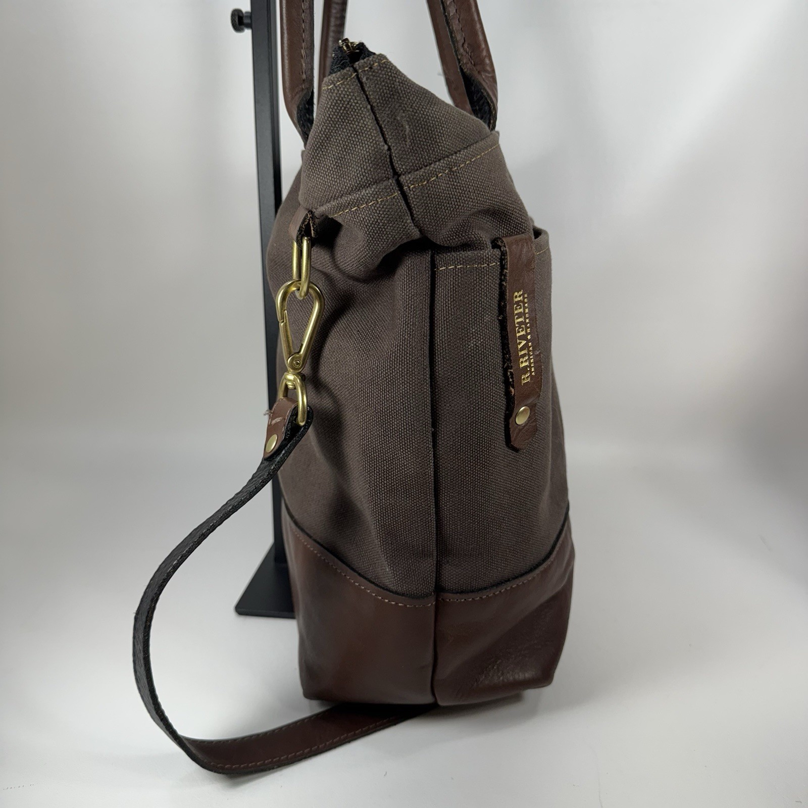 R. Riveter Otto Tote Convertible Satchel Crossbody Washed Canvas Brown On Brown