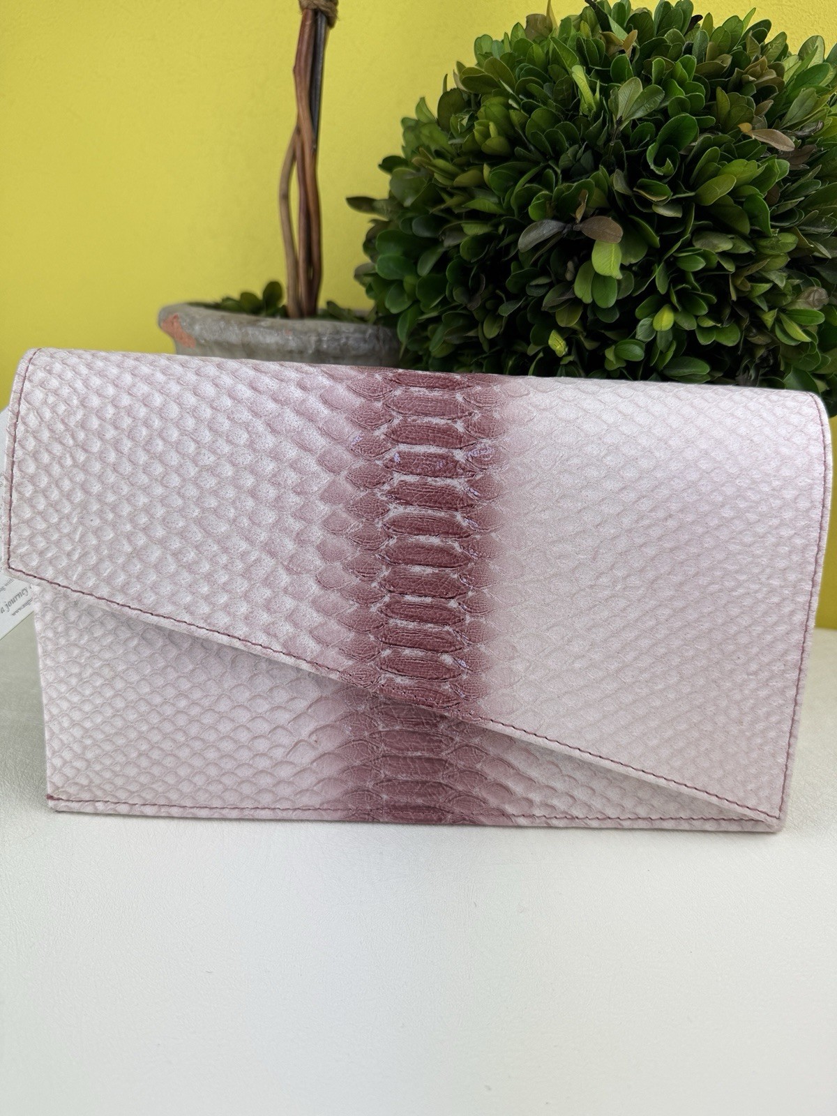 August The Chelsea Clutch Rosy Snake Effect Leather New With Tags 10 Card & 4