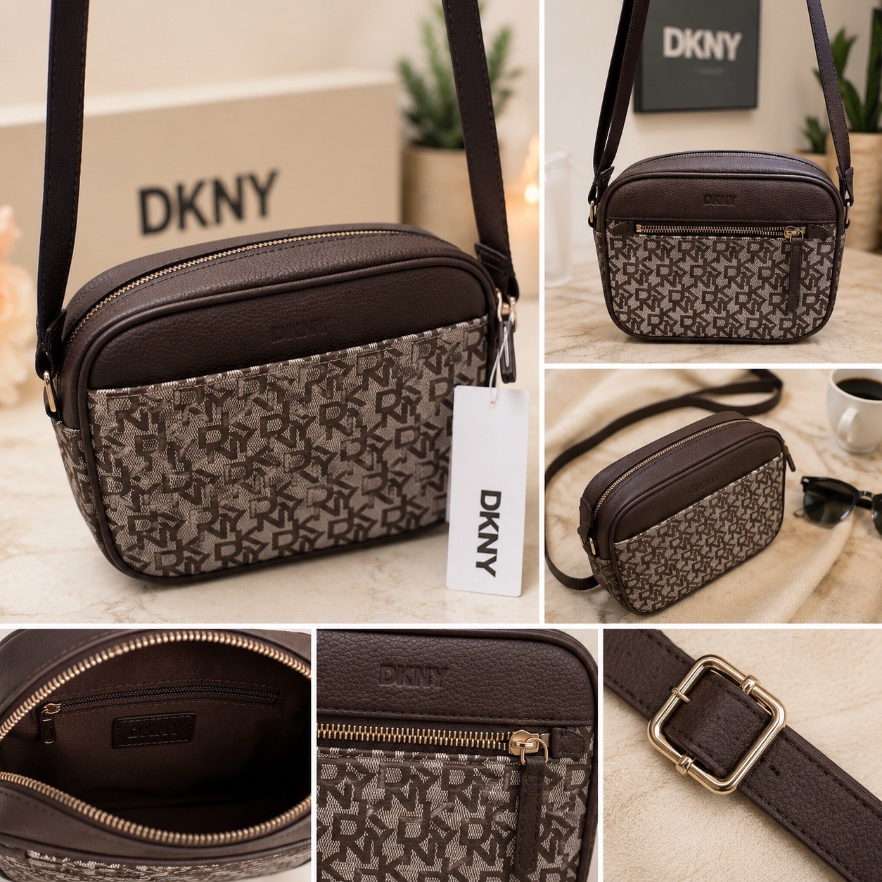 DKNY Women’s Crossbody Bag in Brown with Zip