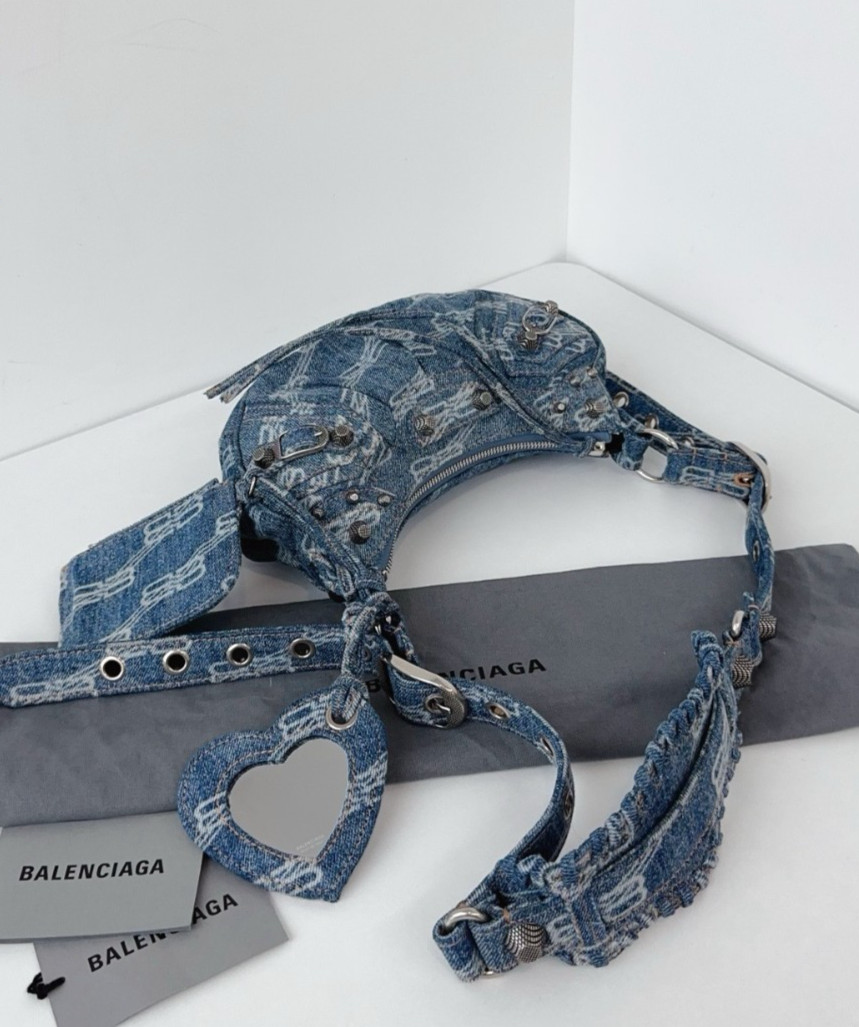 Balenciaga Le Cagole XS Blue Denim Shoulder Crossbody Hobo Bag