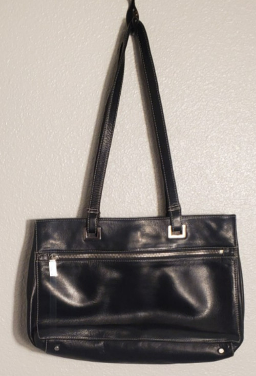 PERLINA Black Shoulder Bag Purse Tote Leather Multi Compartments and Pockets (U4