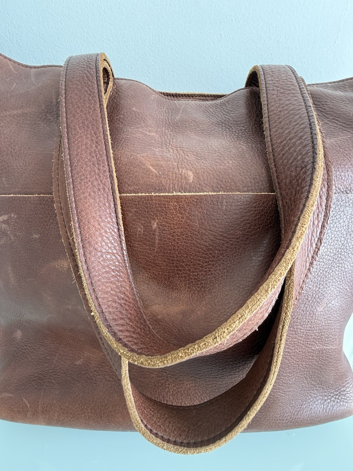 ✿ Lifetime Leather Brown Full Grain Leather Tote Bag Handmade USA Classic