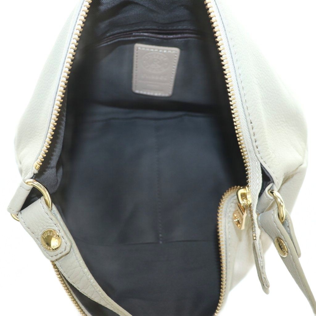 RUSSET Leather Shoulder Bag AB Vintage Gray Beige 22.5cm/8.9″ Women’s