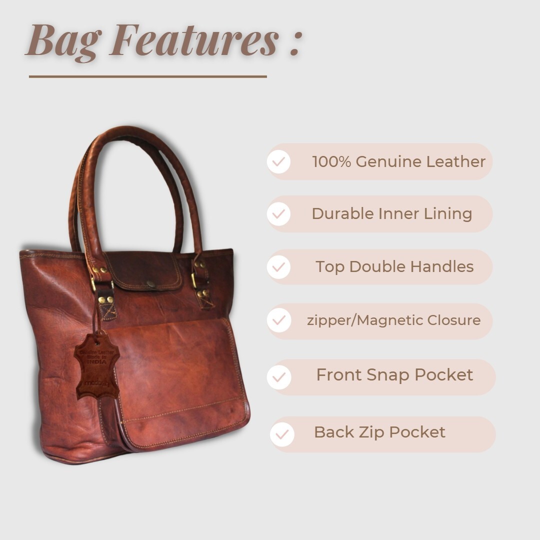 Women’s Leather Tote Bag Medium Shoulder Bag with Pockets Everyday Work Handbags