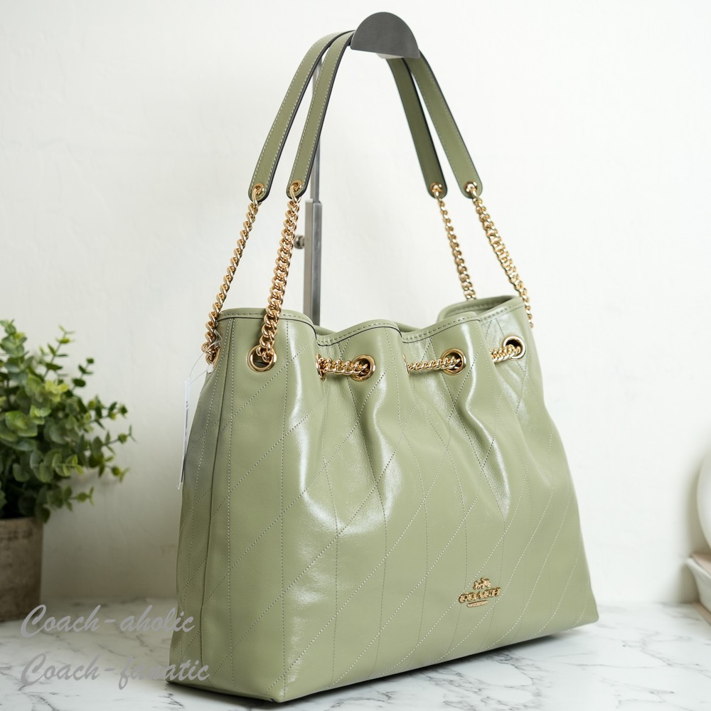 Coach CDR00 Evelyn Shoulder Bag With Quilting In Leather/Gold/Pistachio NWT