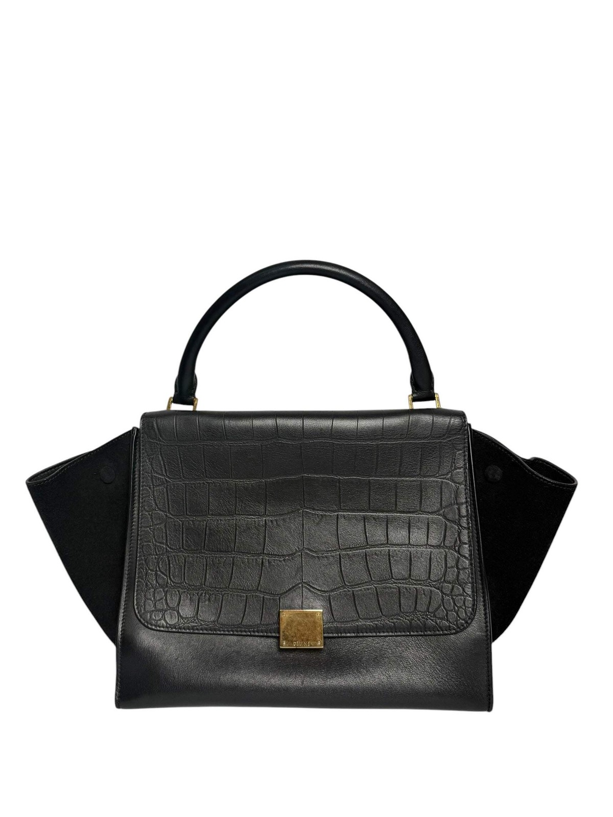 Celine Black Croc Embossed Medium Trapeze With Suede T8144
