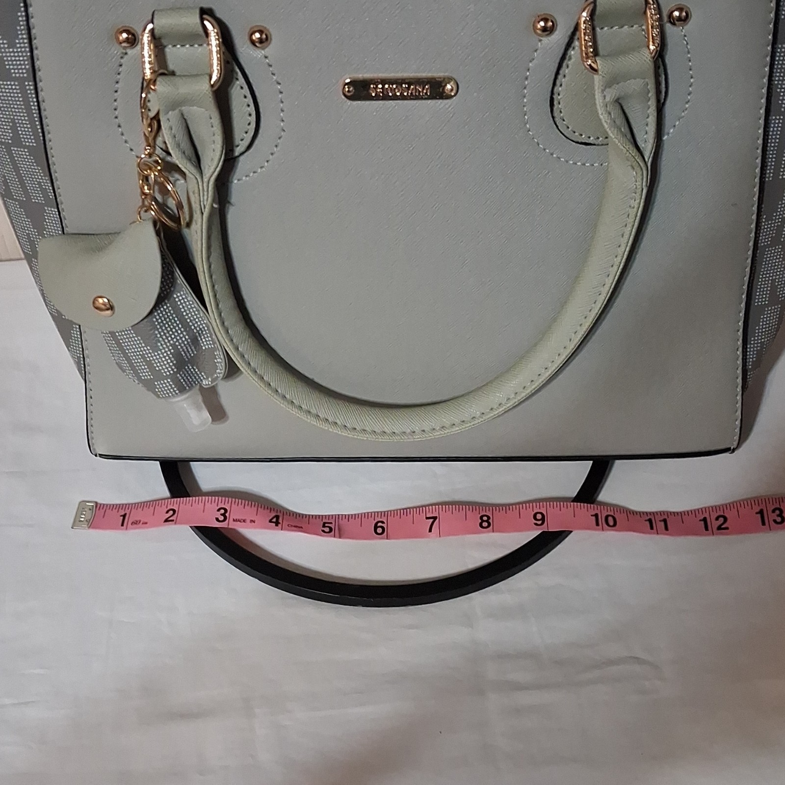 Secosana Gray Logo Satchel Top Handle Zip Detach Adjust Strap Gold Keychain