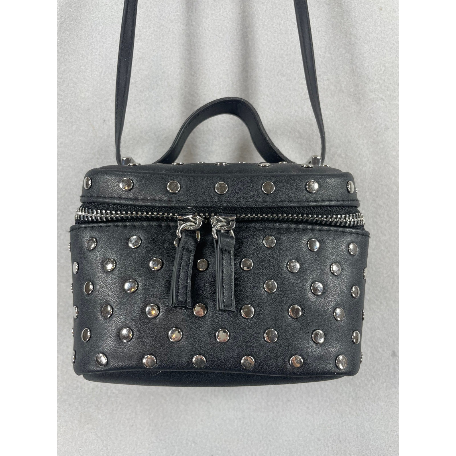 H&M Black Faux Leather Studded Vanity Crossbody Bag Mini Box Trunk Punk Edgy