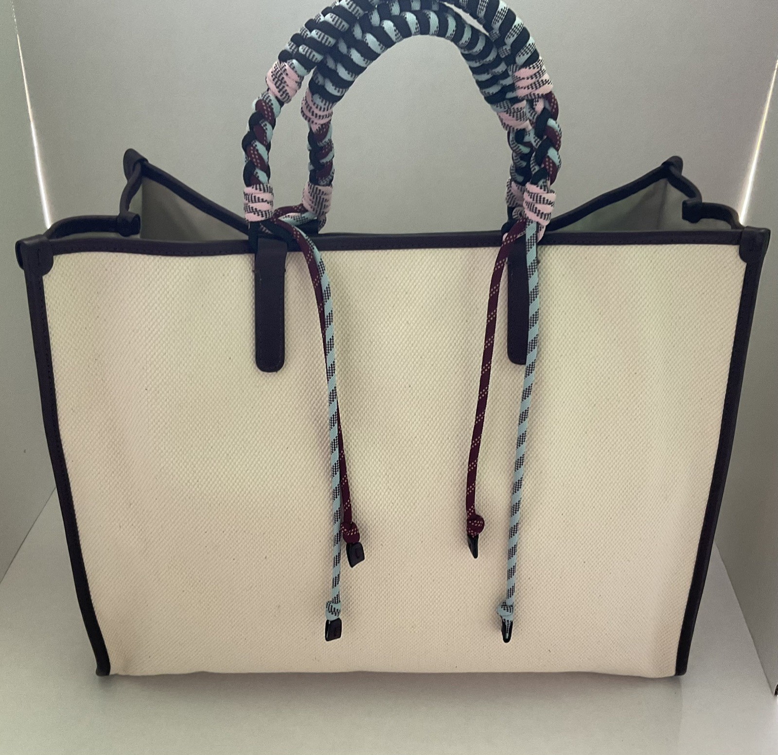 ETRO~Canvas Tote~Embroidered Pegaso Logo~Stripped Rope Handle~Tassel~NWT~$1812