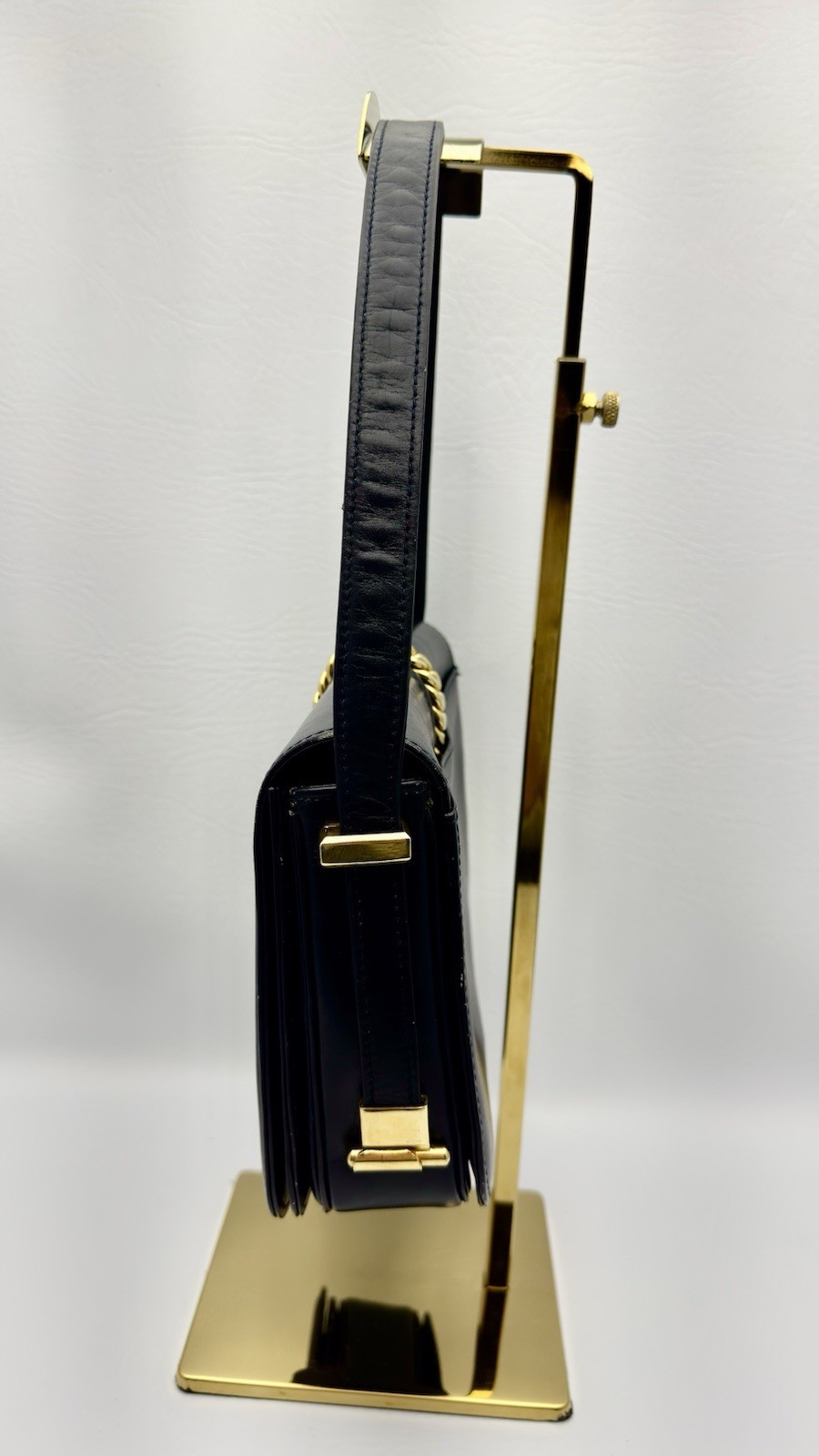Vintage Mark Cross “Equestrian” Box Leather Shoulder Bag 14KT Gold Plated Accent