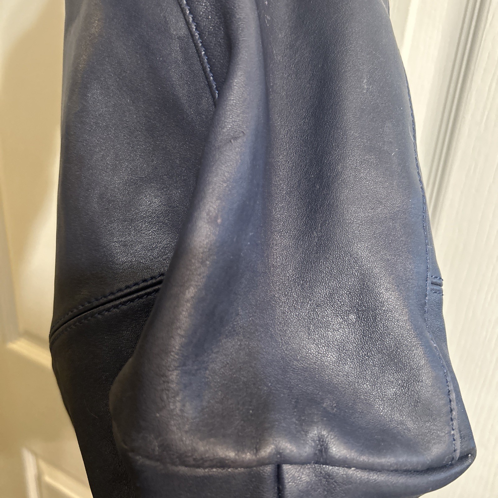 Longchamp Le Pliage Navy All leather 2 ways Satchel Crossbody bag 17x11x5.5”