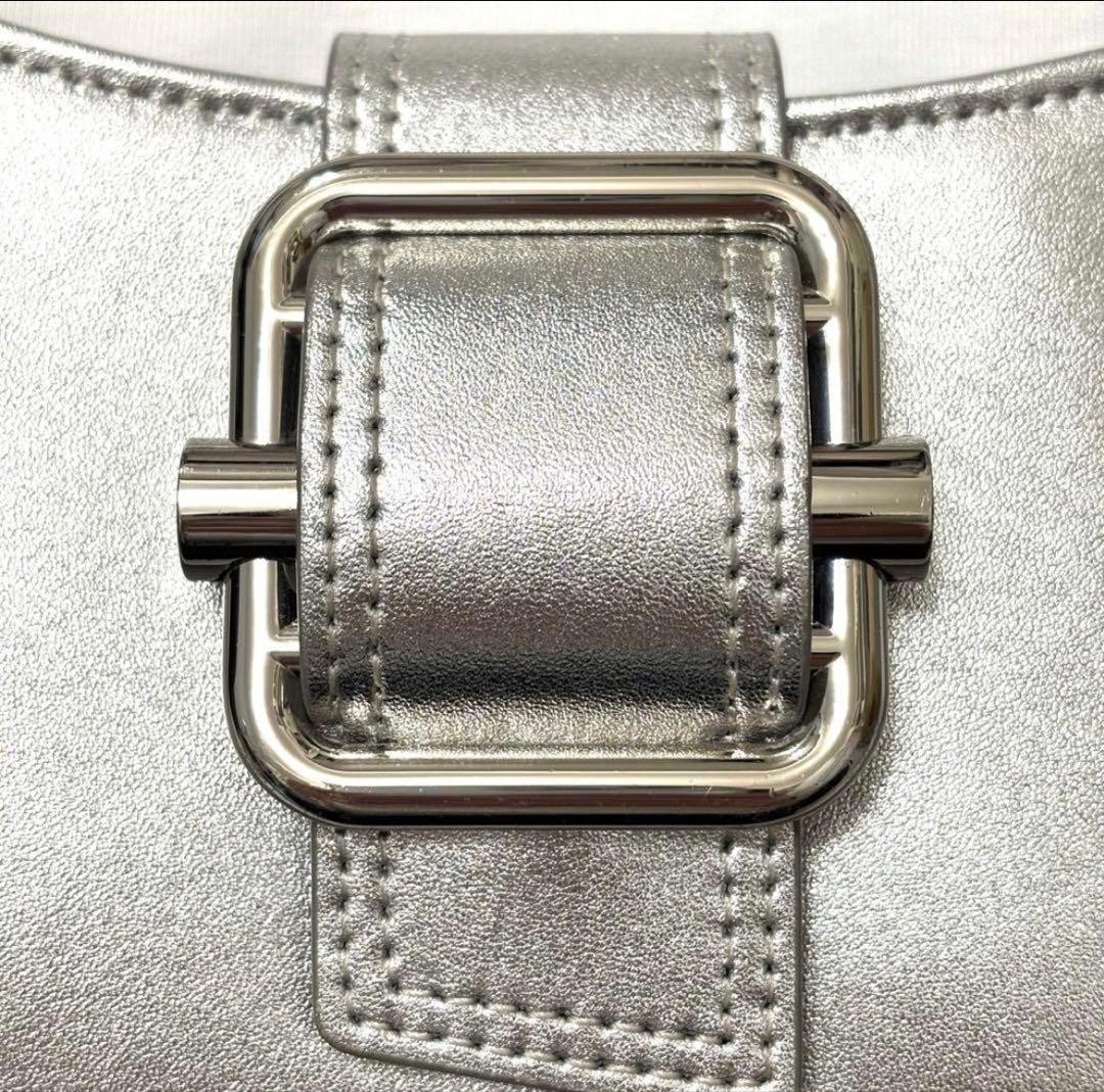OSOI Small Shoulder Bag Accessory Pouch Leather in Silver USED Good Condition