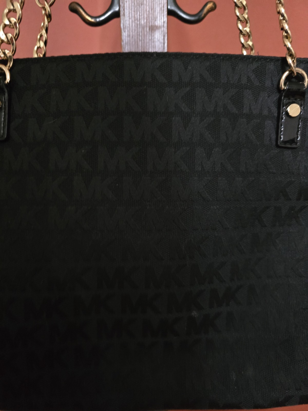 Michael Kors Monogramed Large Black Leather Tote Purse Shoulder Bag
