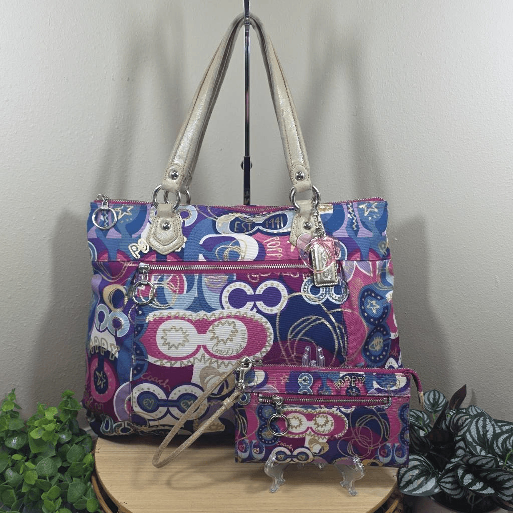 Coach Poppy Pop C Glam Tote Bag & Matching Wallet Set – Style 18342 (Serial: D11