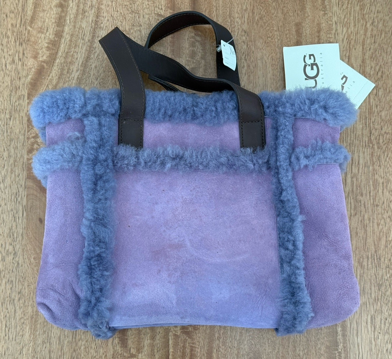 UGG Australia Suede Leather Shearling Sherpa Sheepskin Tote Bag