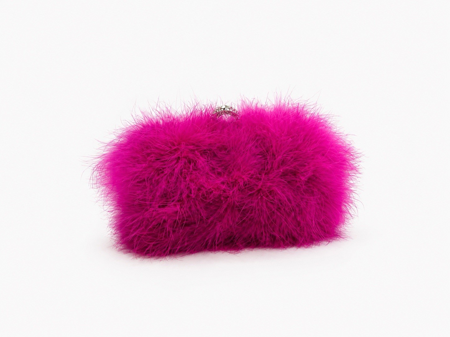 Hot Pink Feather Evening Clutch Rhinestone Kiss Lock Handbag