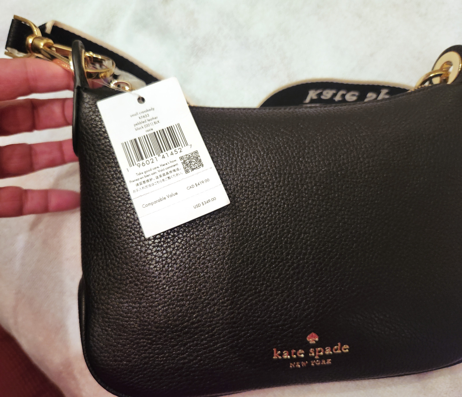 Kate Spade Rosie Black Leather Crossbody With Web Logo Guitar Strap _ NWT