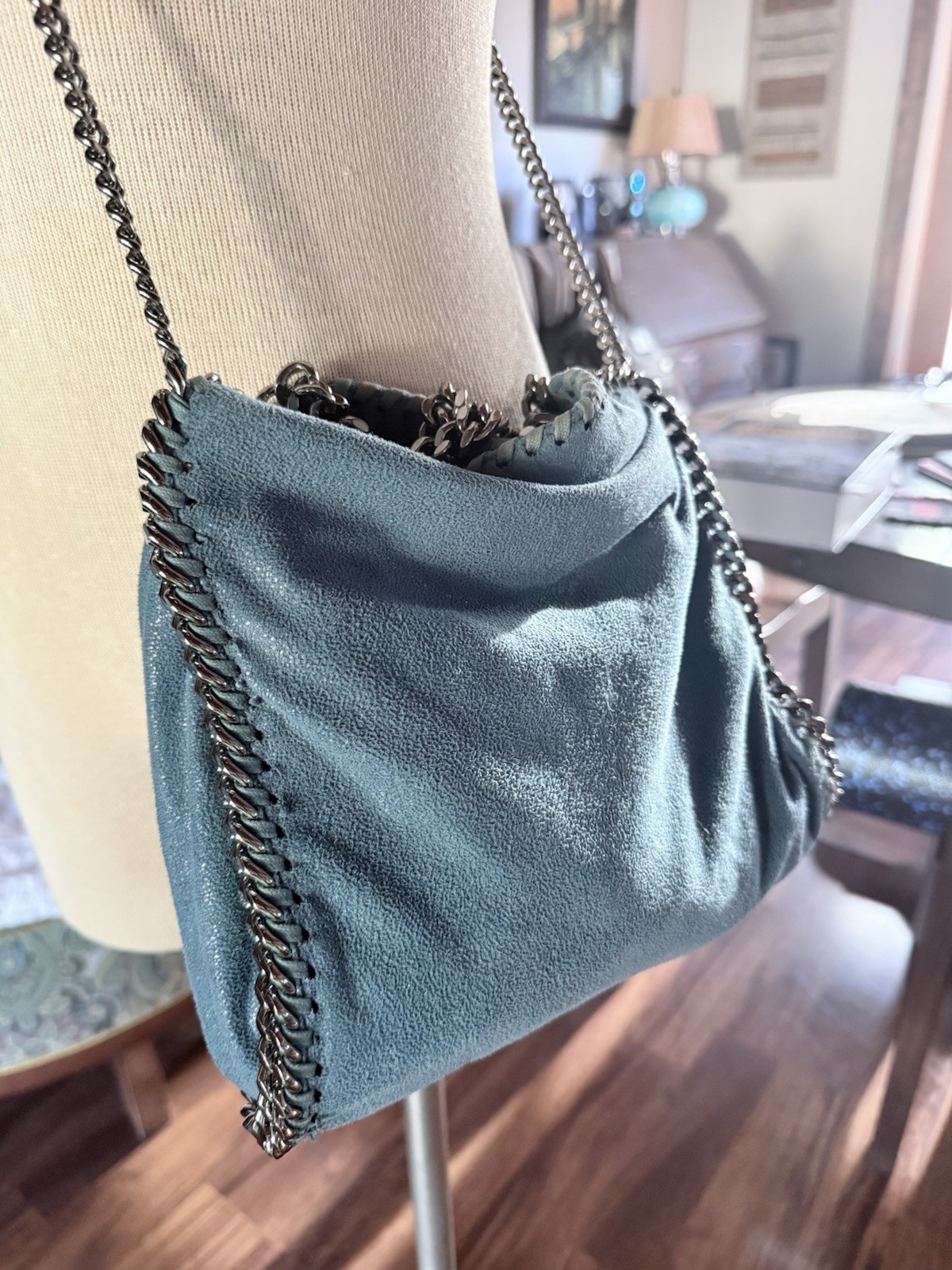 Stella McCartney Falabella Blue Small Shoulder Bag. Silver chain.