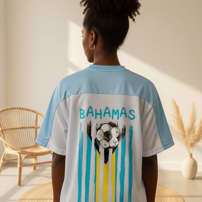 Bahamas Flag Themed Unisex Oversized Mesh V-Neck Soccer Jersey