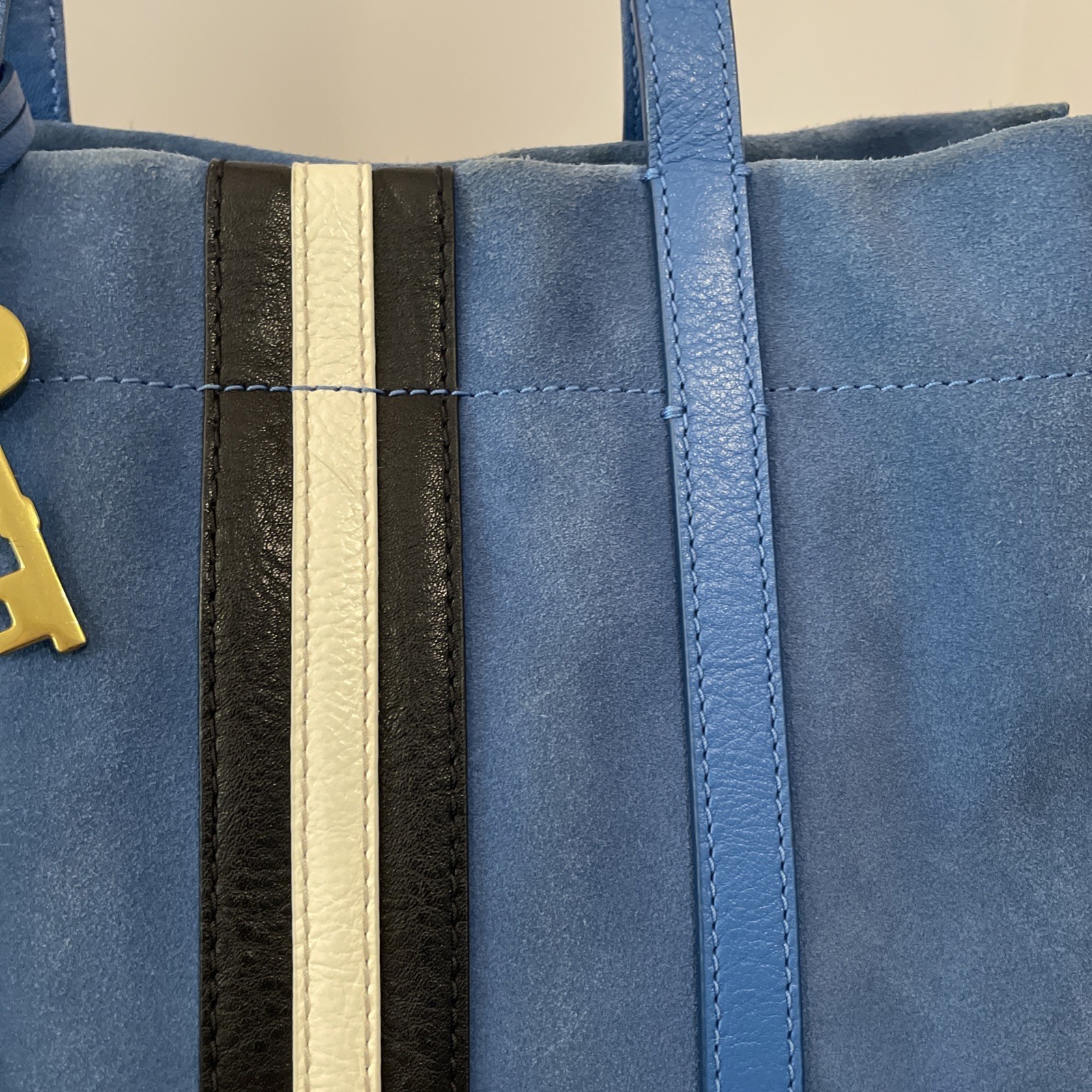 Fossil Carmen Shopper Blue Suede Leather Tote Bag