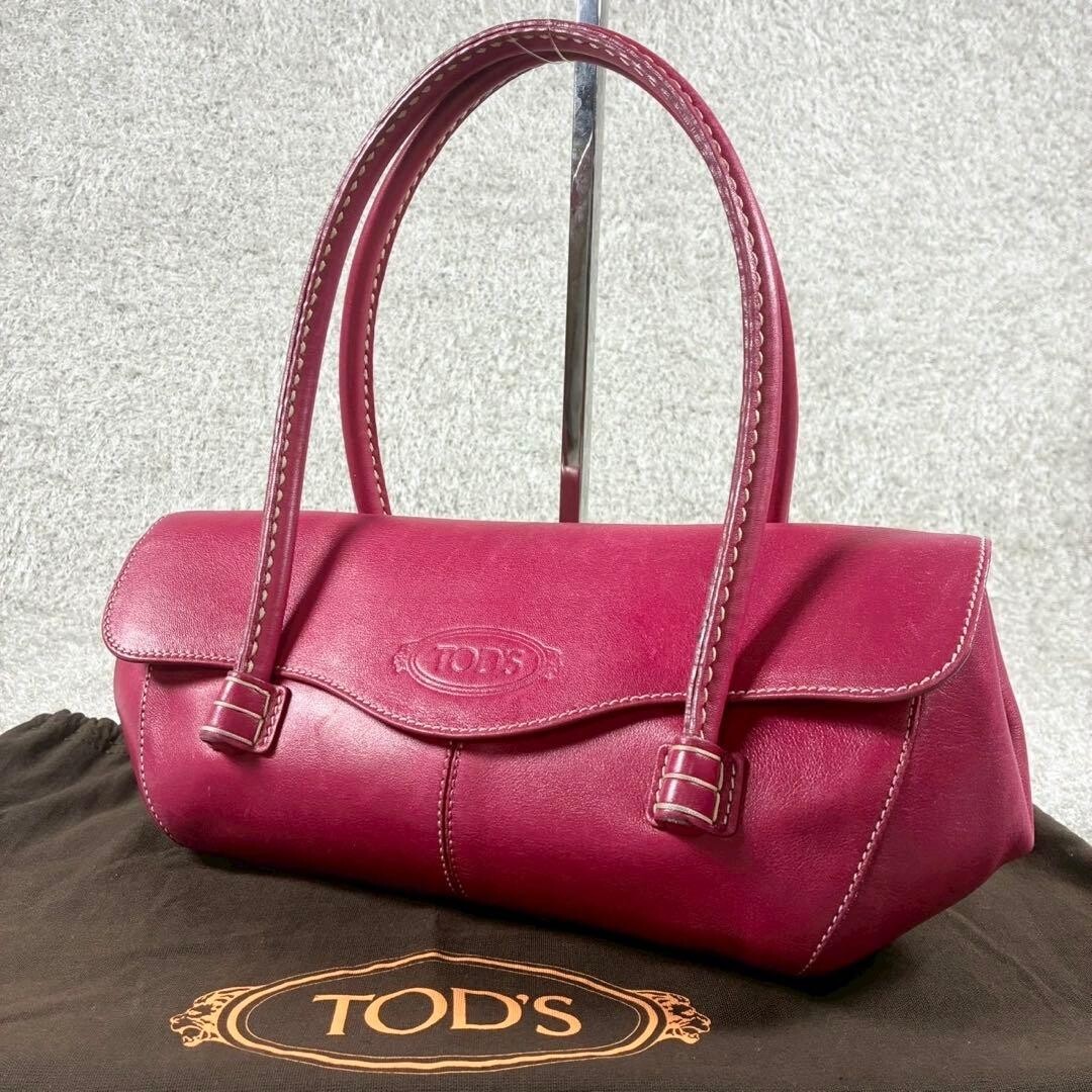 Tod’s Corniche Wave Leather Handbag Shoulder Bag Rare Fuchsia Pink Authentic