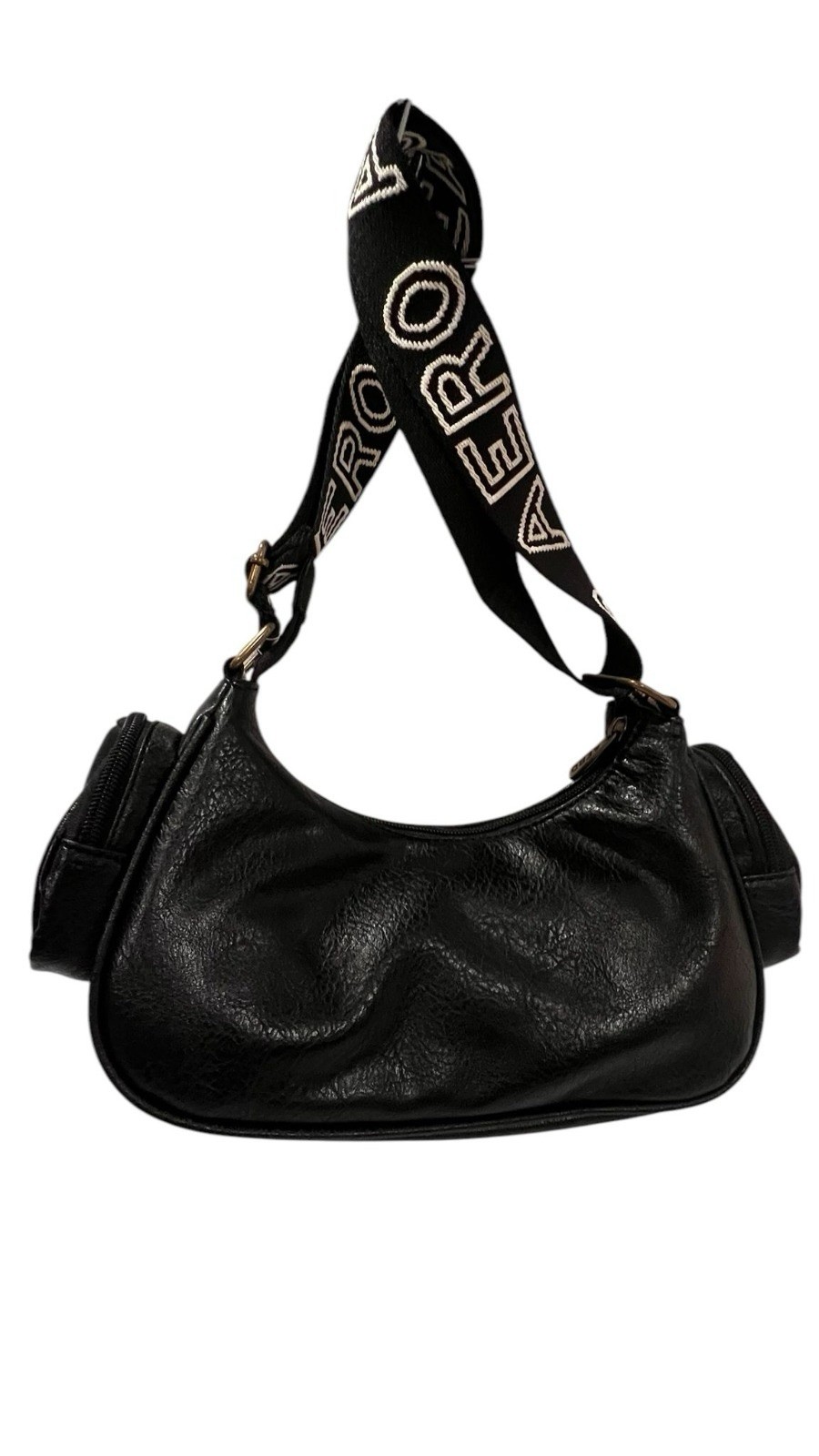 Aéropostale Black Shoulder Bag Zip Closure Adjustable Strap Logo Gold Hardware