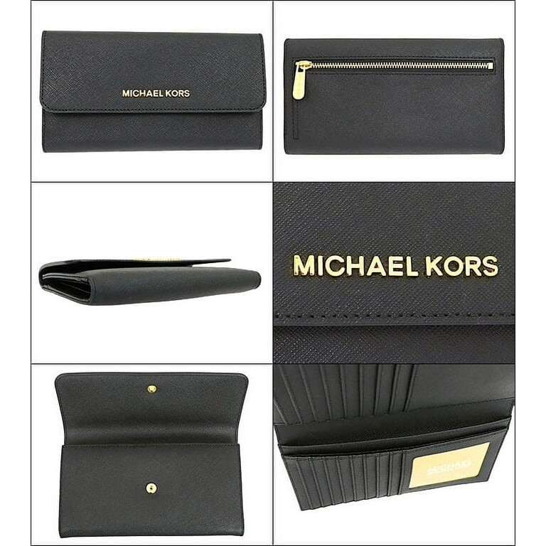 Michael Kors Jet Set Crossgrain Black Leather Tri-Fold Wallet . New $ 148