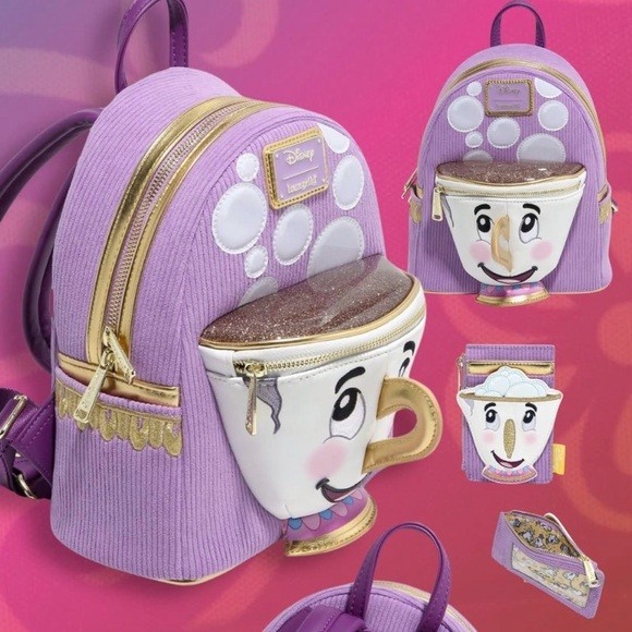 Loungefly Disney Beauty and the Beast Chip Figural Corduroy Mini Backpack/Wallet