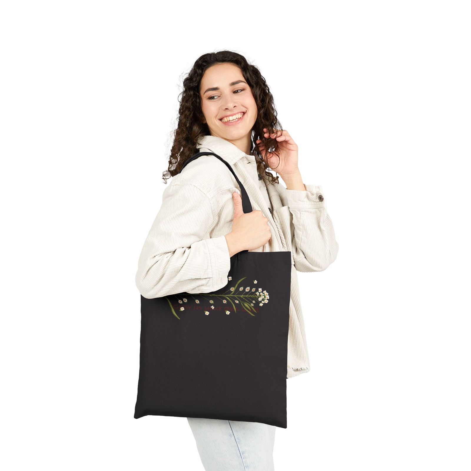Grow In Your Own Light Floral Tote Bag | Botanical Affirmation Canvas Bag