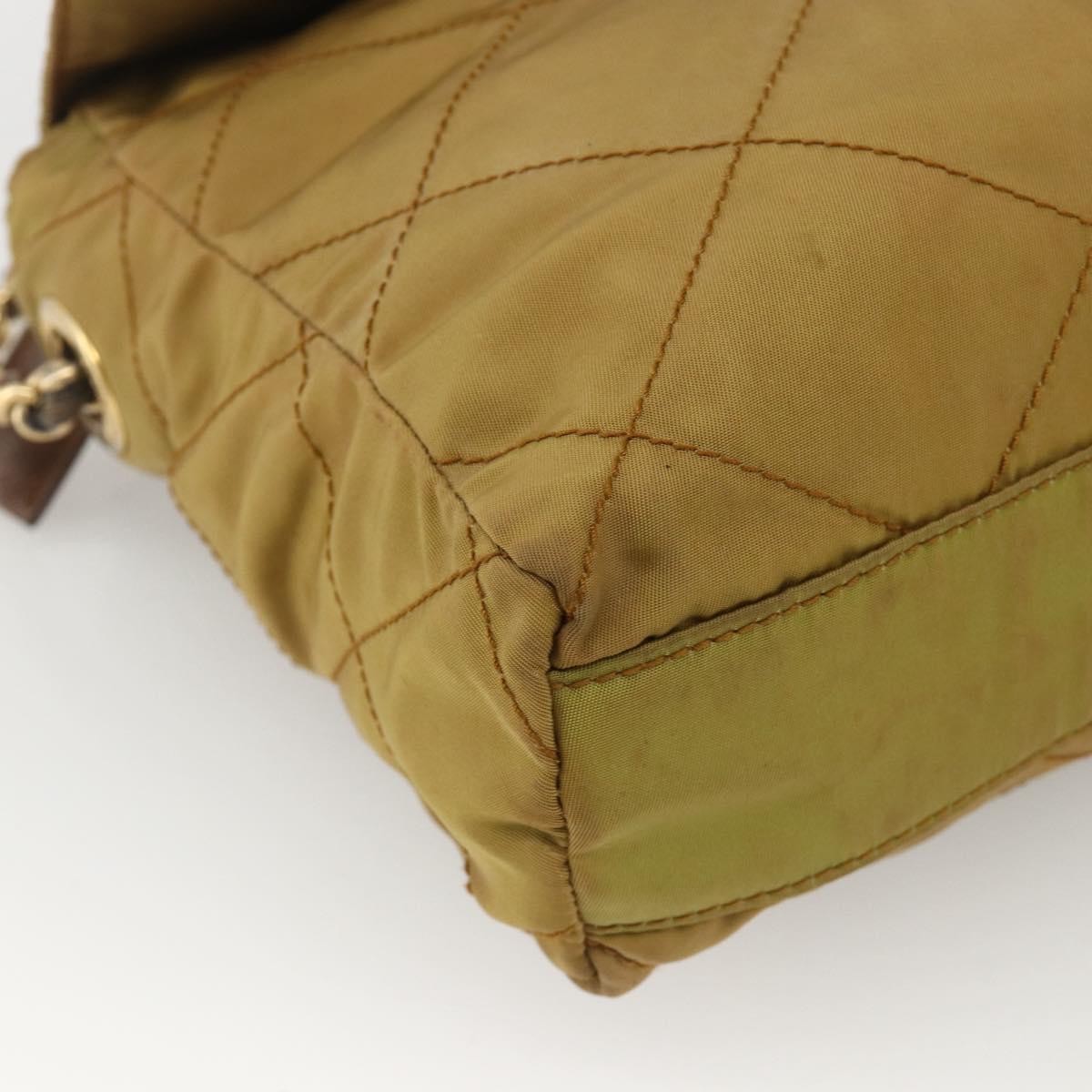 PRADA Chain Shoulder Bag Nylon Beige Gold Auth YKZ873