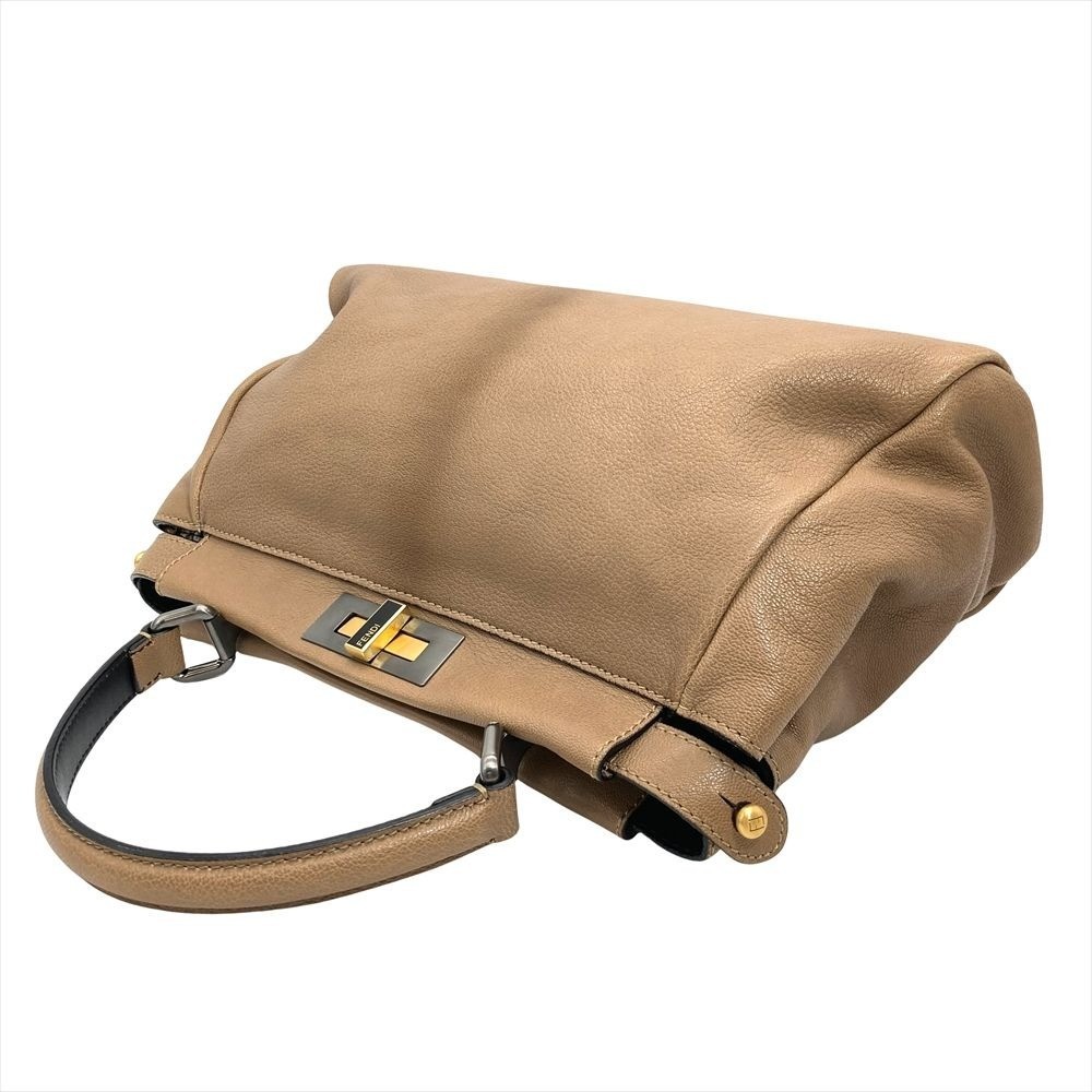 FENDI Peekaboo Medium Leather Handbag Gold Silver