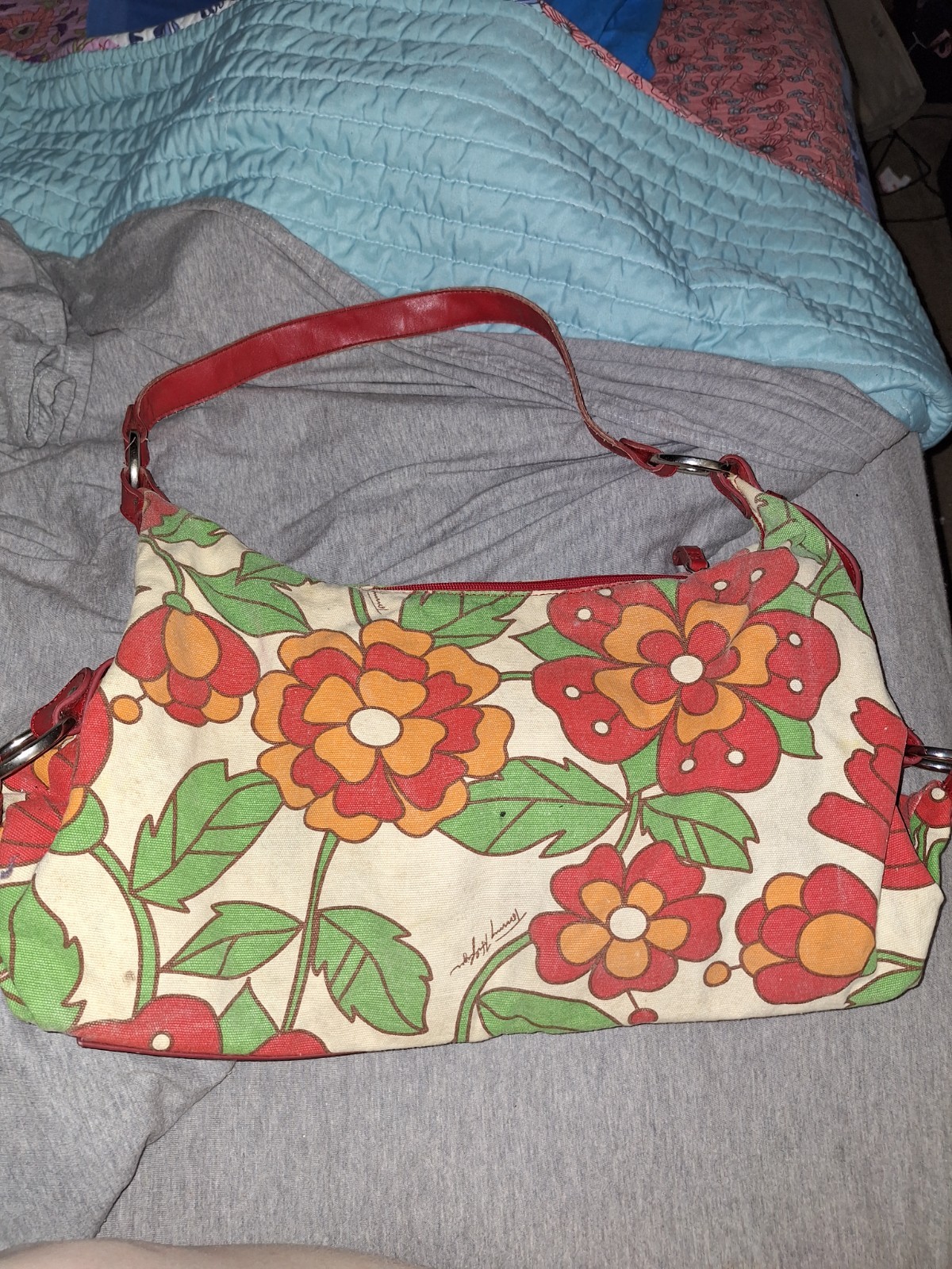 Vintage Tommy Hilfiger Colorful Floral Design Medium Purse/Handbag 16″×9″×7″