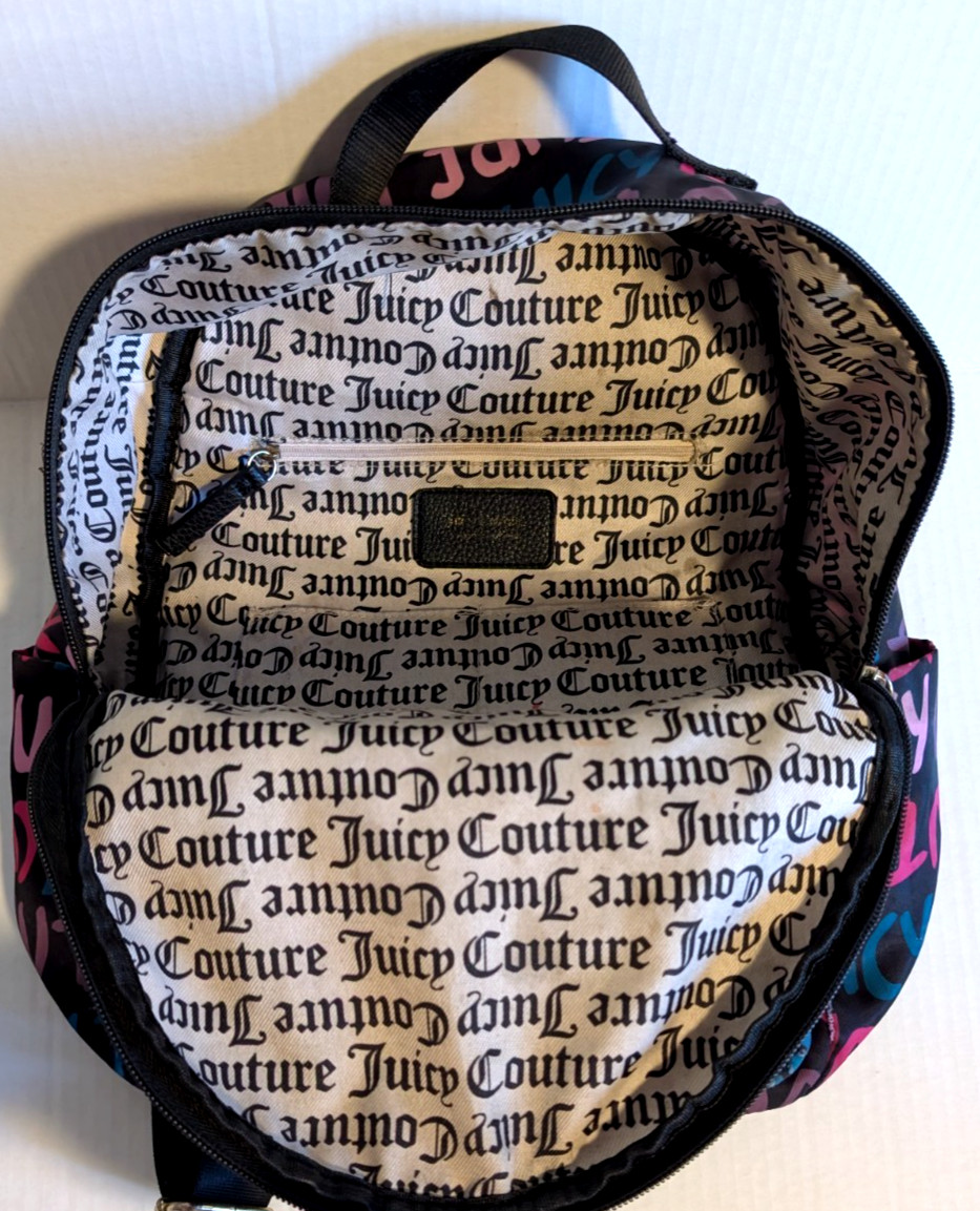 Juicy Couture Backpack Spell Out Logo Colorful Pockets 15″ x 10″ x 5″ – Mint!