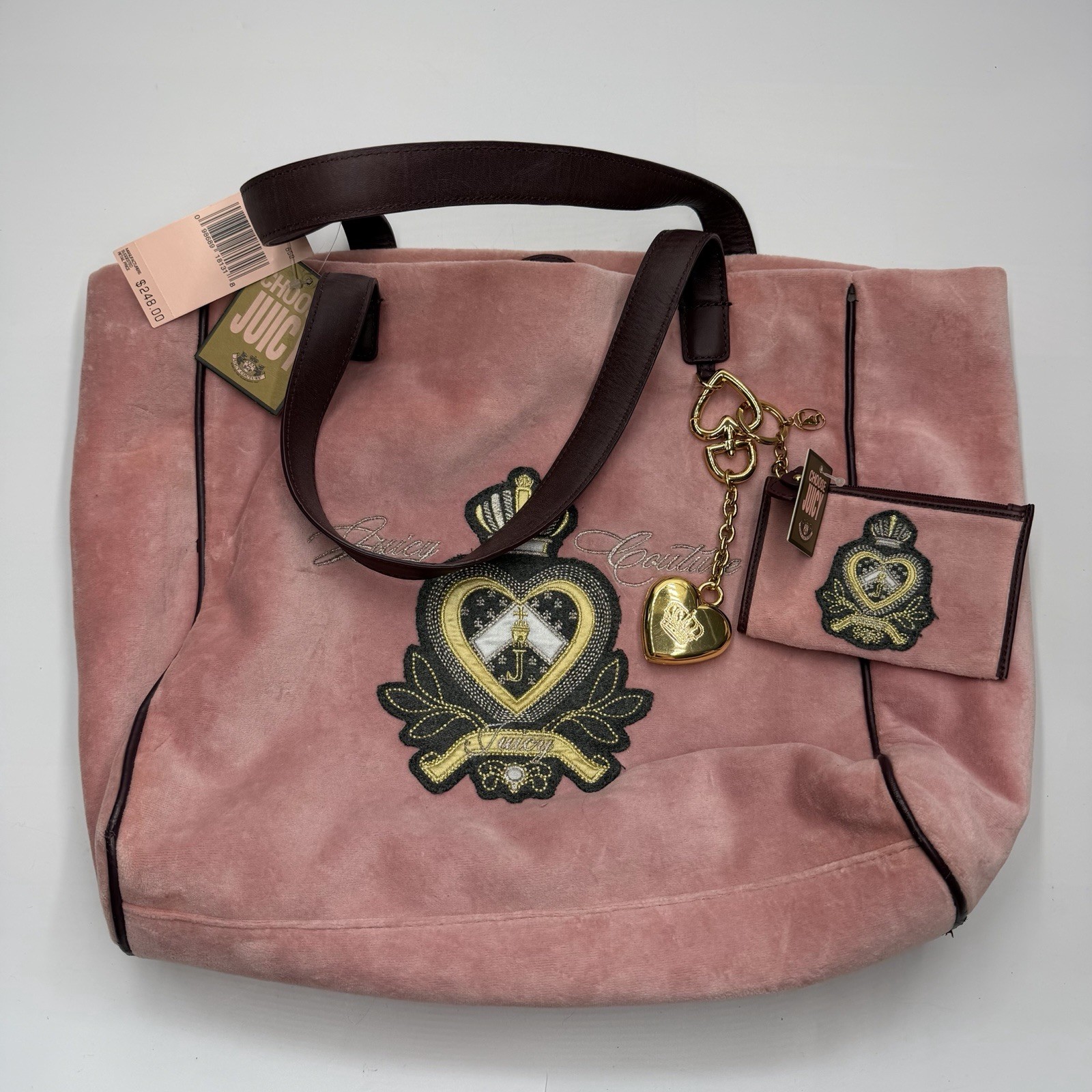 Juicy Couture Pink Velvet Tote Bag Velour Crown Heart Y2K VTG NEW with Damage