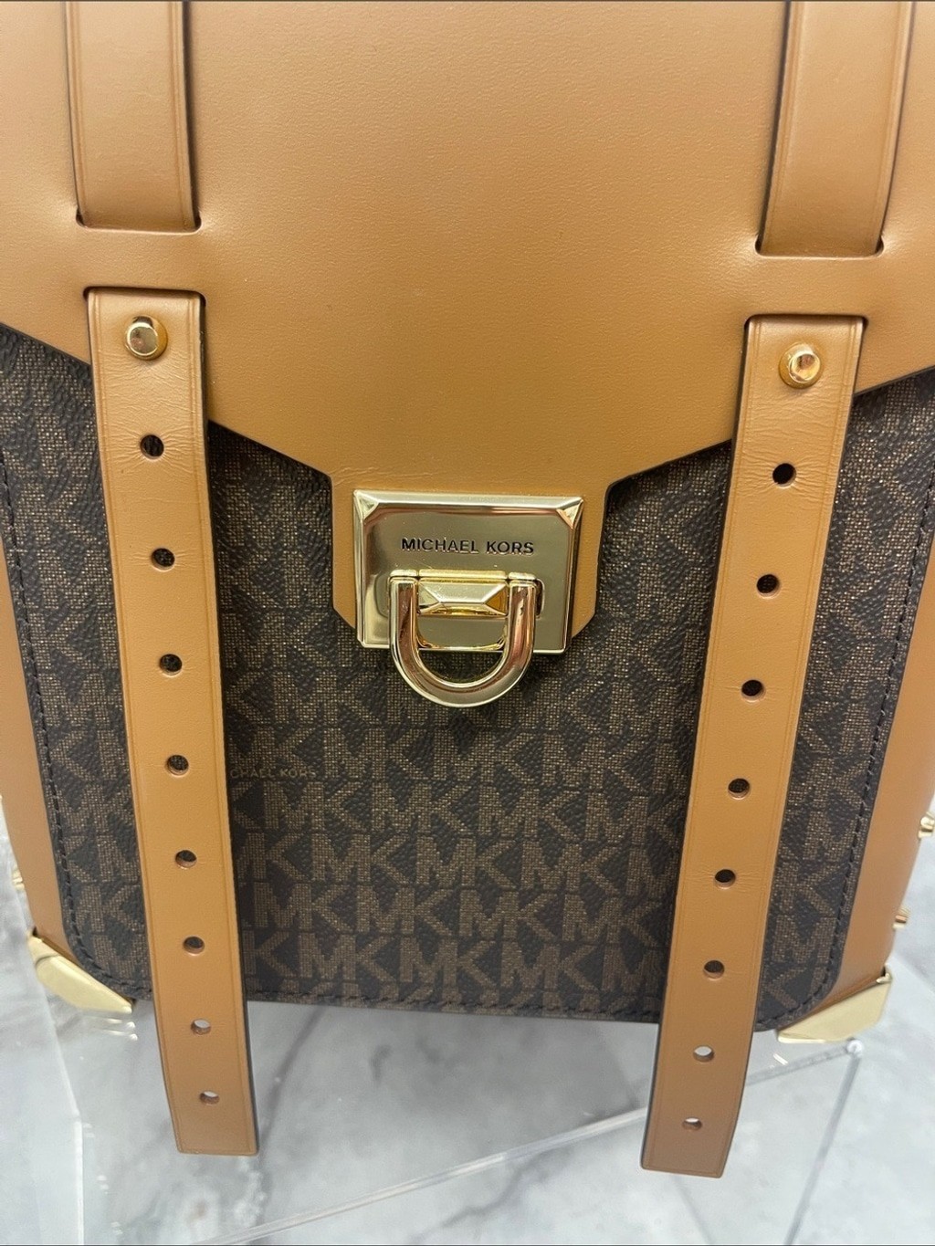 Michael Kors Manhattan Backpack Satchel & Matching Wallet Brown MK Logo