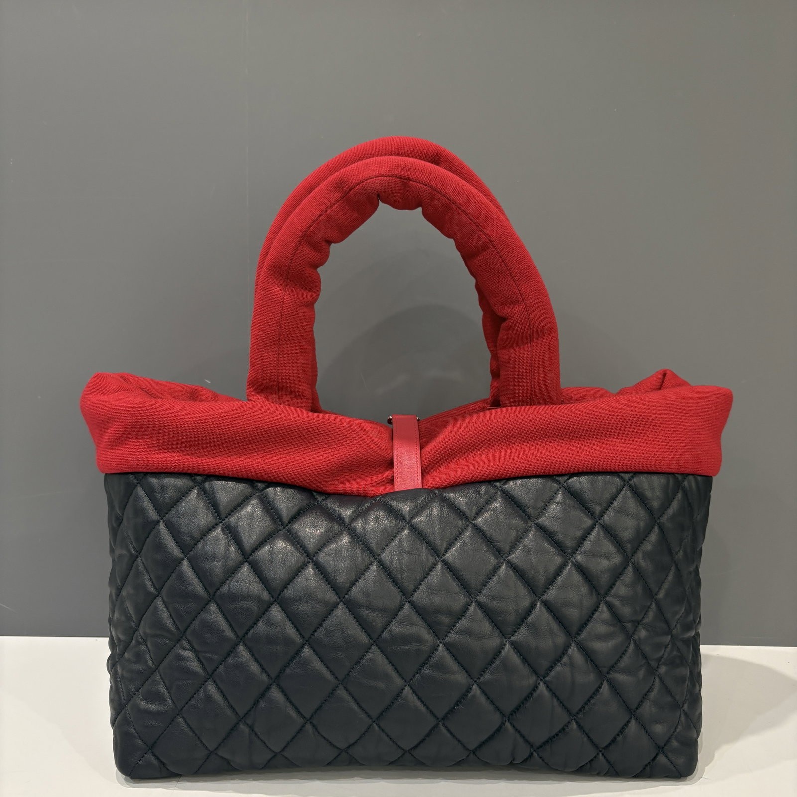 Chanel Tote Bag Red Navy Black Calfskin Jersey (ac020926b0)