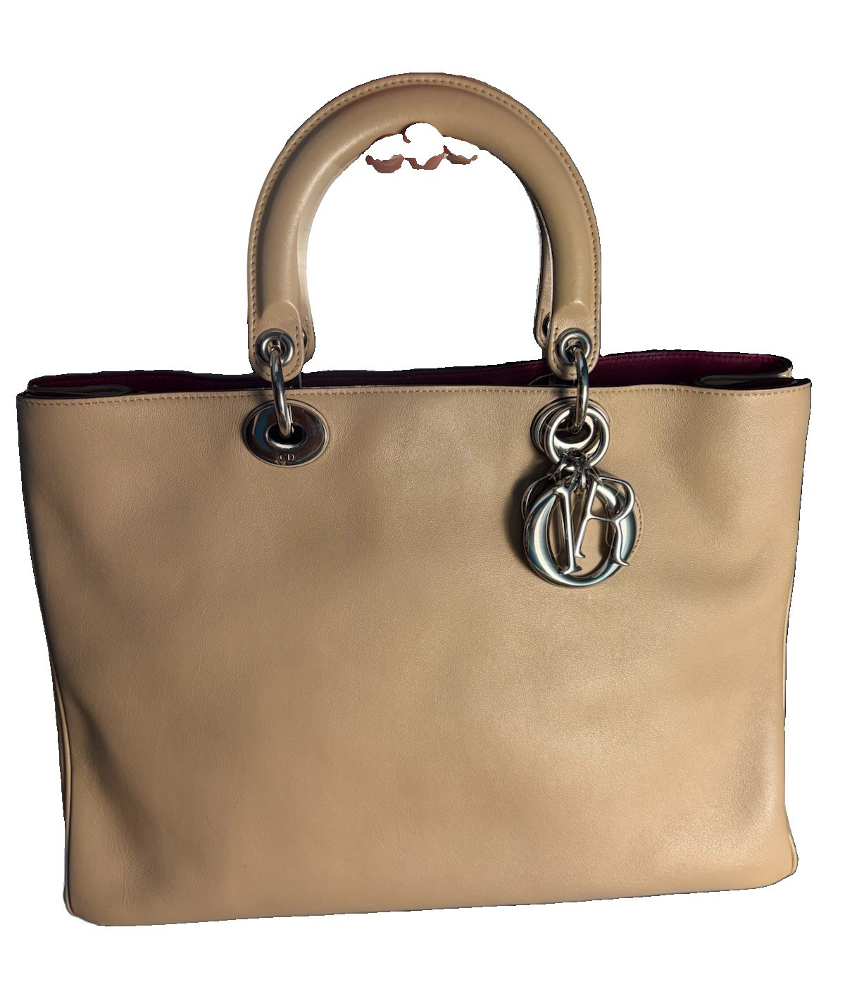Christian Dior Beige Diorissimo Handle Bag, w adjustable Strap & Zip Pouch