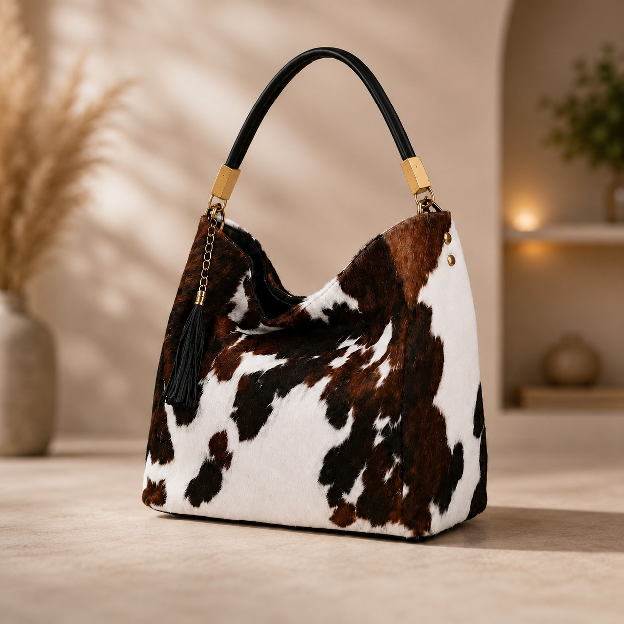 Handmade Genuine Cowhide Leather Hair-On Tote Bag | Western Shoulder Handbag