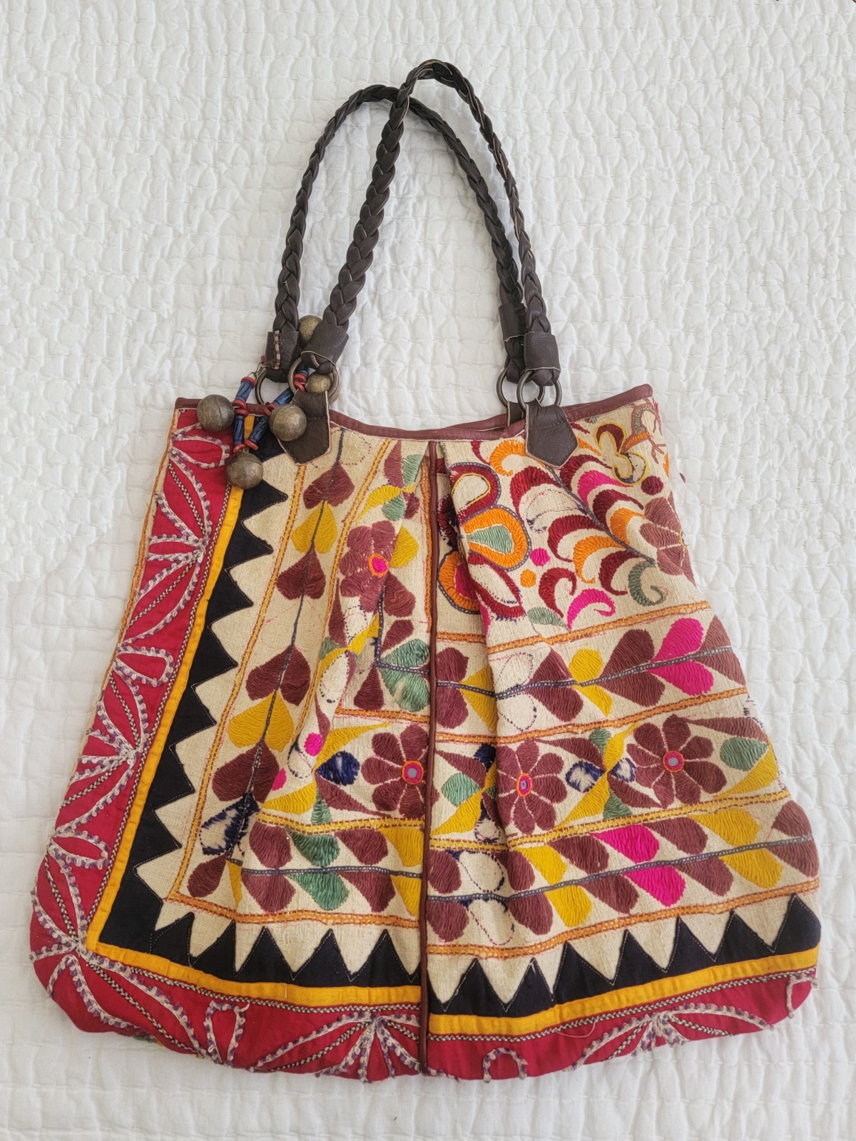 Roberta Freymann Boho Art One Of a Kind Big TOTE PURSE Antique India Embroidery