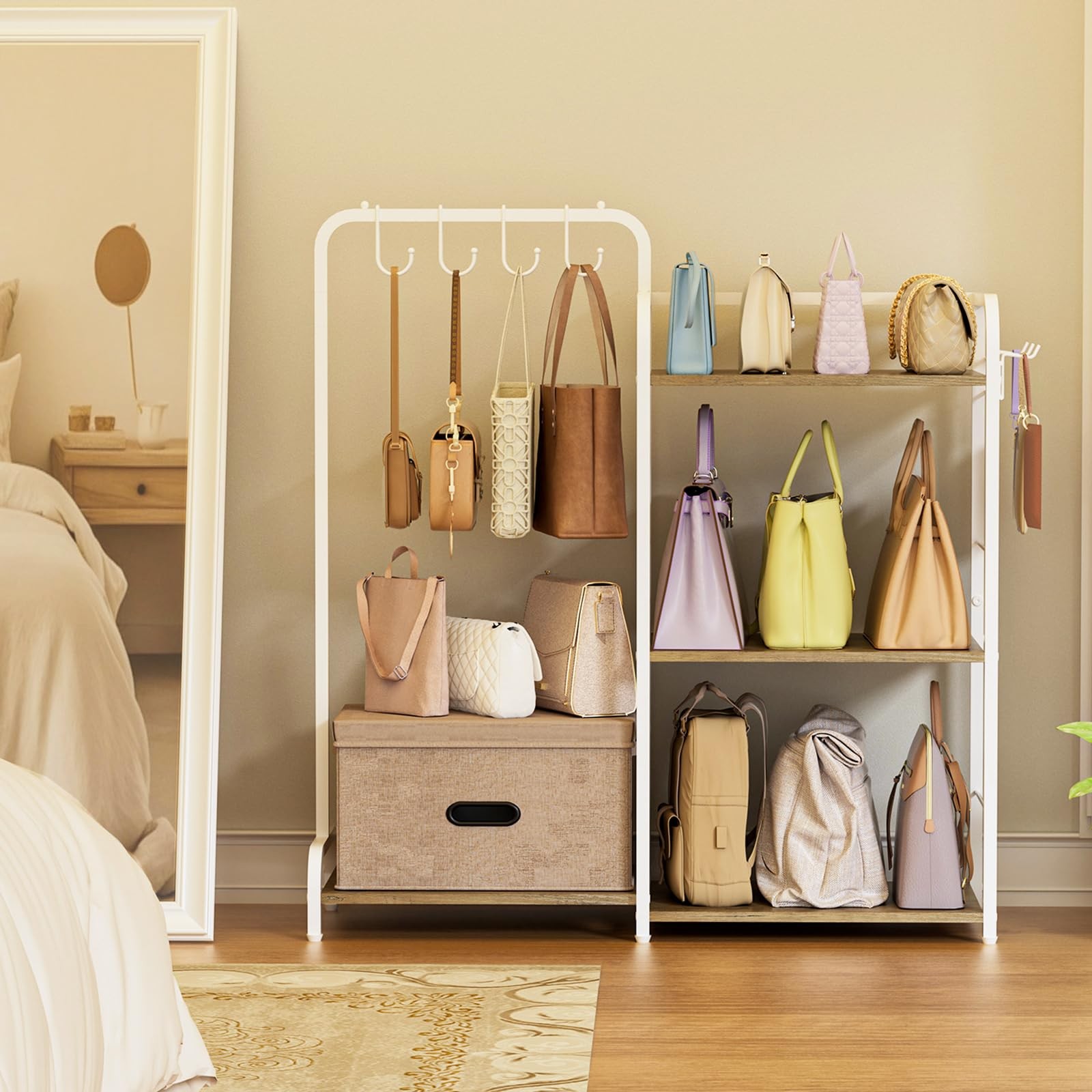 Large Capacity Purse Rack with 2 Purse Hangers and 5 Purse Hooks