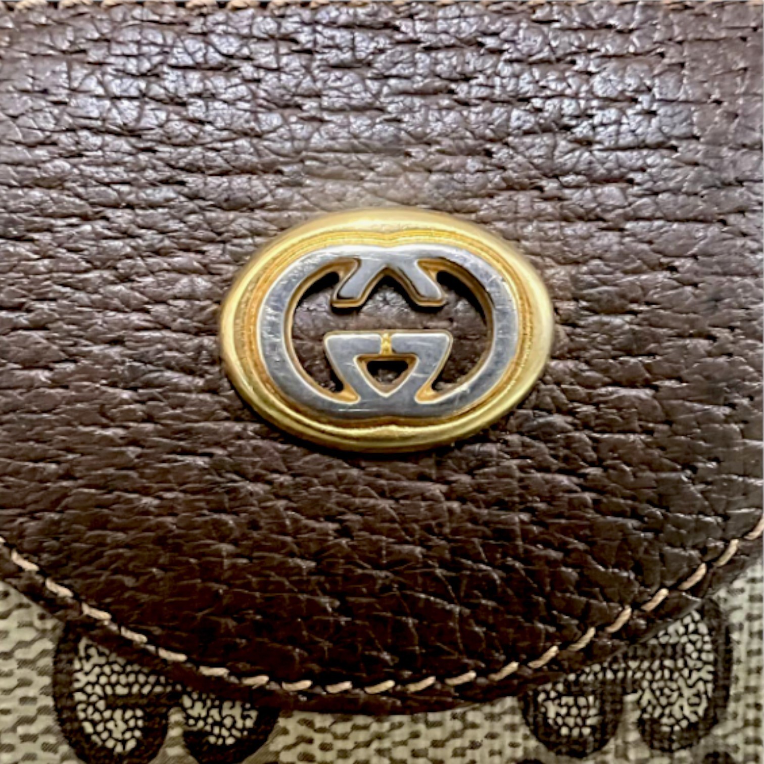 GUCCI Accessory Collection GG PVC Sherry Web Tote Bag Brown Vintage 40.02.003