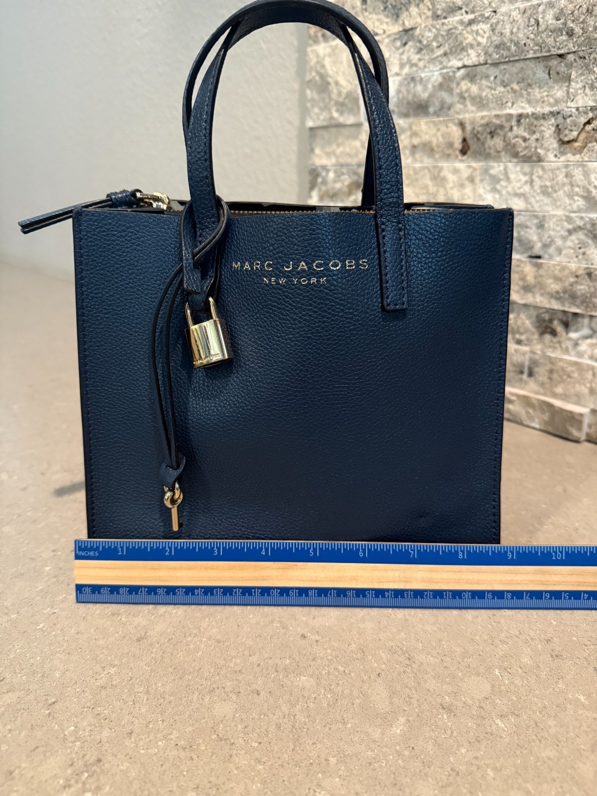 Marc Jacobs Mini Grind Tote Crossbody Navy Blue Pebbled Leather Purse Handbag
