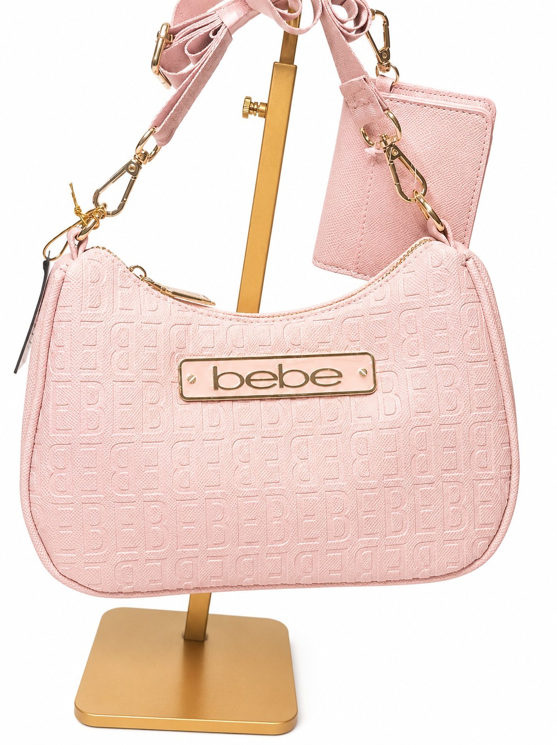 Bebe Powder Pink Embossed Shoulder Bag Purse Wallet Set NWT Crossbody Handbag