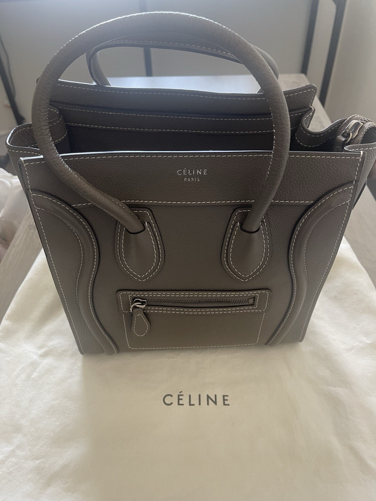 Celine Luggage Mini Shopper Handbag Taupe Calfskin
