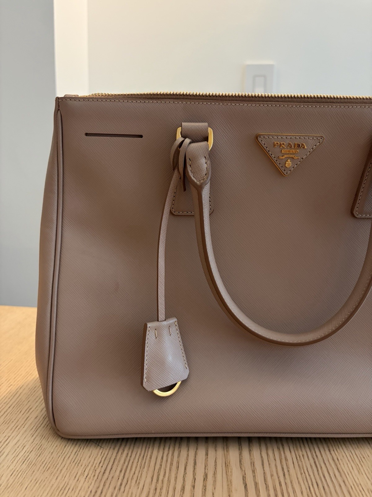 PRADA Galleria Saffiano Leather Bag Large Maeve Beige Gold Hardware